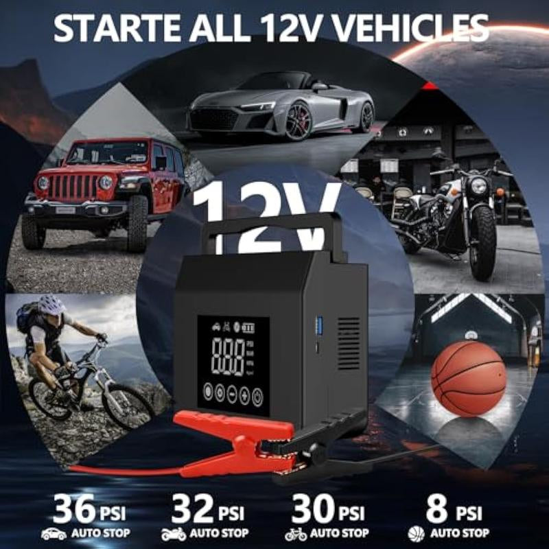 Hieha 4000A Portable Car Jump Starter with 150PSI Tire Inflator & 15000mAh Power Bank - Essential Emergency Tool with LED Light