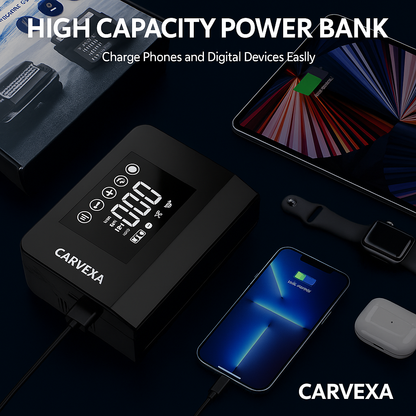 Carvexa - 4000A Portable Car Jump Starter with 150PSI Tire Inflator & 15000mAh Power Bank - Essential Emergency Tool with LED Light