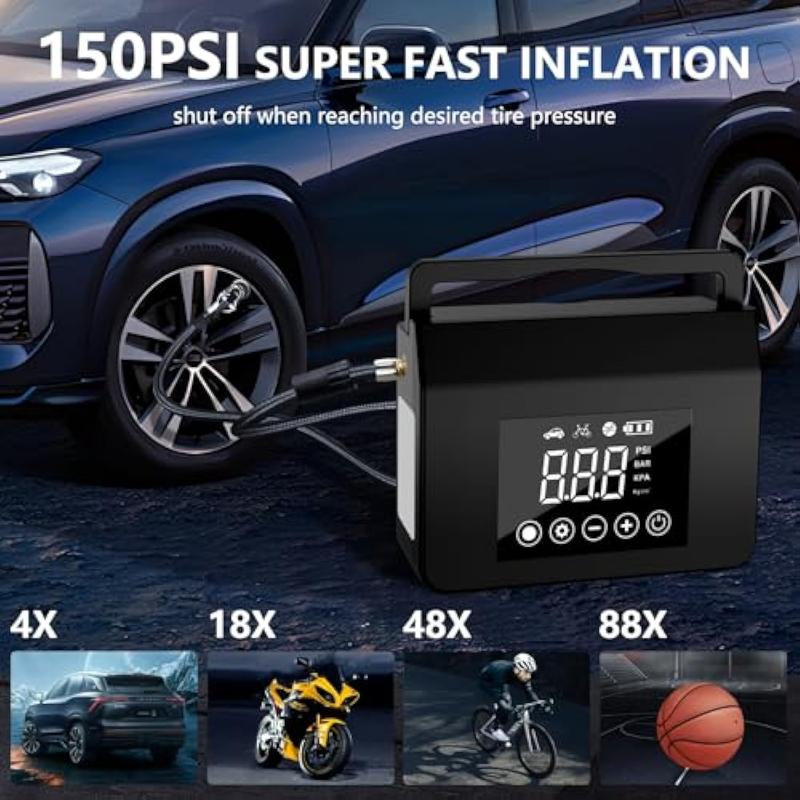 Hieha 4000A Portable Car Jump Starter with 150PSI Tire Inflator & 15000mAh Power Bank - Essential Emergency Tool with LED Light