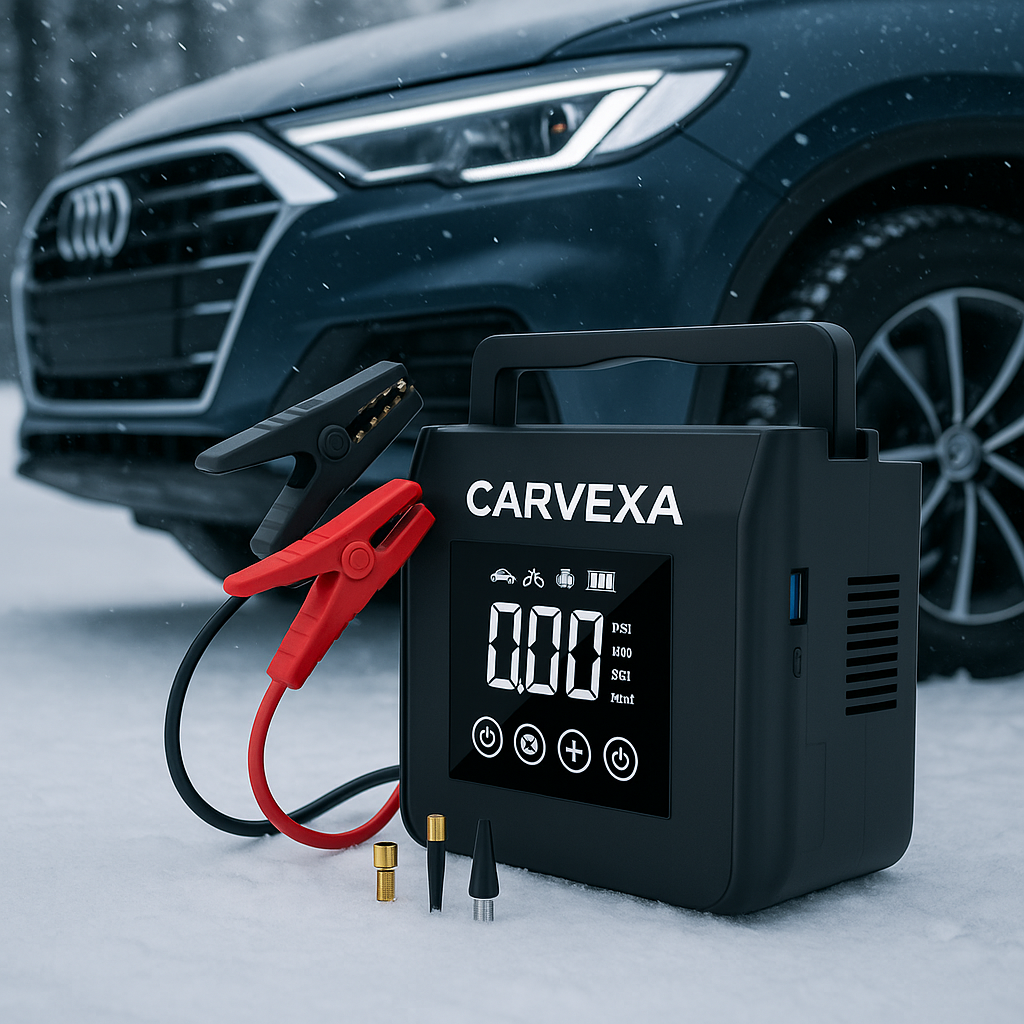 Carvexa - 4000A Portable Car Jump Starter with 150PSI Tire Inflator & 15000mAh Power Bank - Essential Emergency Tool with LED Light