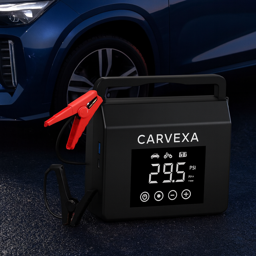 Carvexa - 4000A Portable Car Jump Starter with 150PSI Tire Inflator & 15000mAh Power Bank - Essential Emergency Tool with LED Light