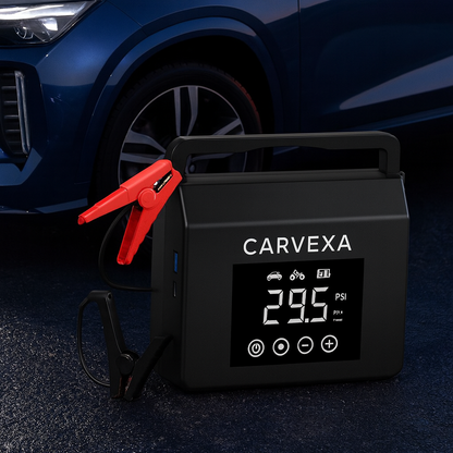 Carvexa - 4000A Portable Car Jump Starter with 150PSI Tire Inflator & 15000mAh Power Bank - Essential Emergency Tool with LED Light